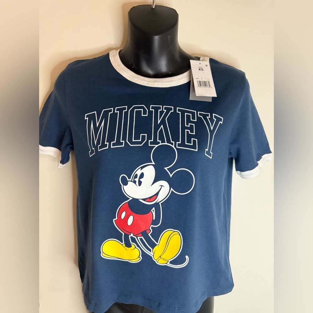 Disney Women's Blue Mickey Mouse Short Sleeve Tee